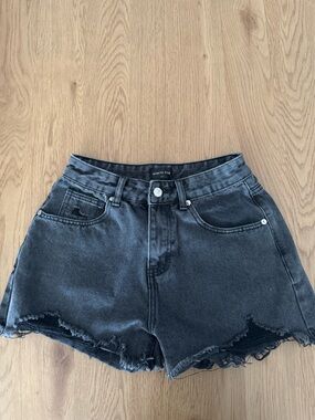 White Fox Boutique Black Distressed High-Rise Denim Shorts